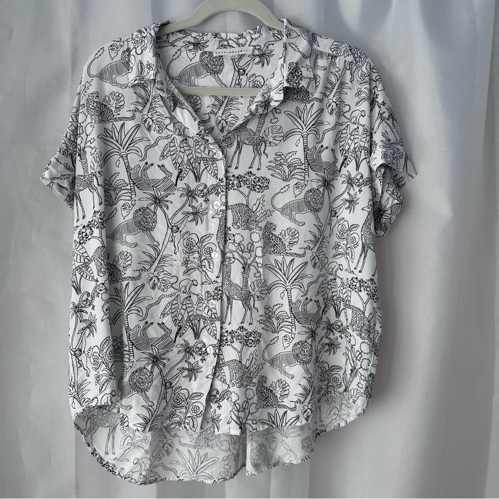 Jane and Delancey XL Rayon Black and White Tropical Jungle Animal Print Blouse